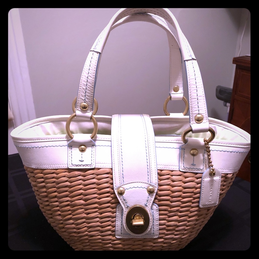 Coach Leather trimmed basket style handbag